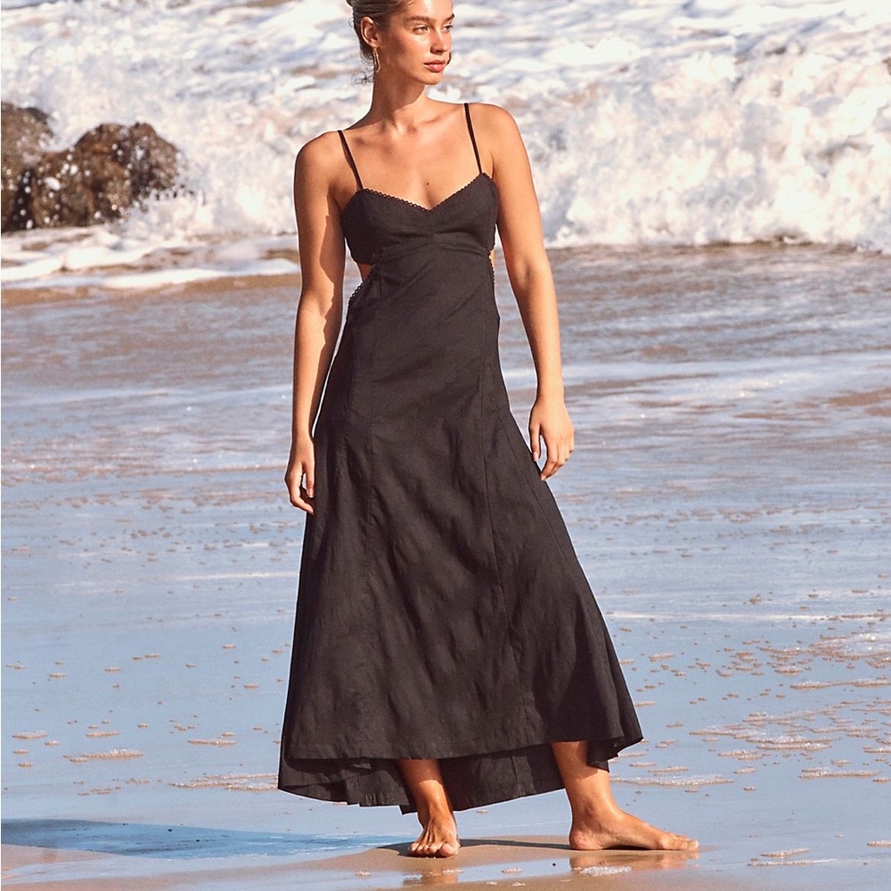 Black open back midi dress | free people